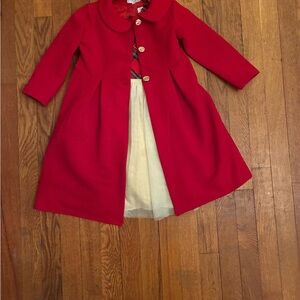 Stylish Red Kids Pea Coat with Gold Accents